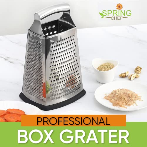  Professional Box Grater, 100% Stainless Steel With 4 Sides, Best For Parmesan Cheese, Vegetables, Ginger, XL Size