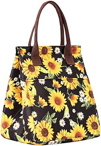  Lunch Bag Insulated Lunch Tote Bag Lunch Box Durable Lunch Container Cooler Bag With Front Pocket Reusable Lunch Bags For Women Men Adults Girls Work Hiking Picnic-Sunflowers
