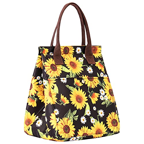  Lunch Bag Insulated Lunch Tote Bag Lunch Box Durable Lunch Container Cooler Bag With Front Pocket Reusable Lunch Bags For Women Men Adults Girls Work Hiking Picnic-Sunflowers