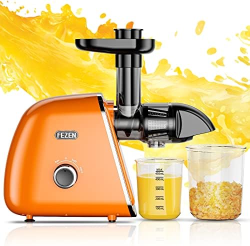  Cold Press Juicer, FEZEN Juicer Machines For Vegetable And Fruit, Easy To Clean Juicer With 2 Speed Modes & Cleaning Brush, Quiet Motor, Celery Extractor With High Juice Yield And Pure Taste, BPA Free