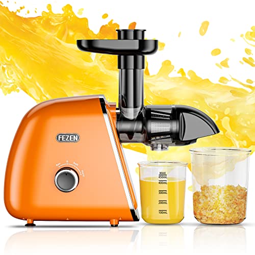  Cold Press Juicer, FEZEN Juicer Machines For Vegetable And Fruit, Easy To Clean Juicer With 2 Speed Modes & Cleaning Brush, Quiet Motor, Celery Extractor With High Juice Yield And Pure Taste, BPA Free