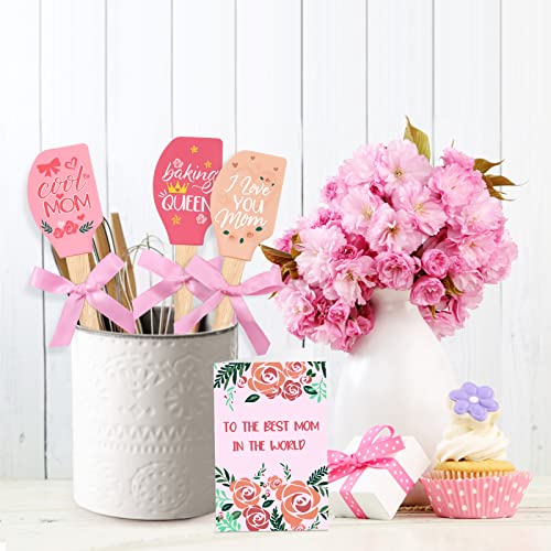  Mother's Day Baking Gift Silicone Spatula Mother 3PCS Kitchen Utensil Idea I Love You Mom For Grandma Wife Heat Resistant Home Mixing Food Grade With Pink Ribbon Bow Housewarming Cookware