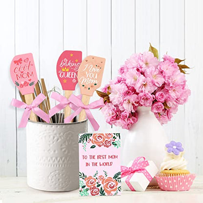  Mother's Day Baking Gift Silicone Spatula Mother 3PCS Kitchen Utensil Idea I Love You Mom For Grandma Wife Heat Resistant Home Mixing Food Grade With Pink Ribbon Bow Housewarming Cookware
