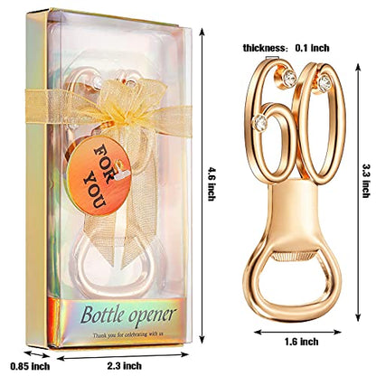  50 Pcs Golden Bottle Opener Birthday Party Favors, Rhinestones Wedding Anniversary For Guests Beer Opener Favor Gift Party Decor (60th Style)