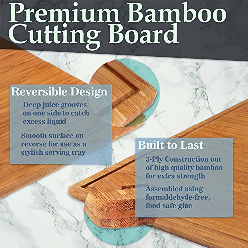  Bamboo Burner Cover Cutting Board, 3-Ply, Large, Square - Grooved/Flat (20"x20"x0.75")