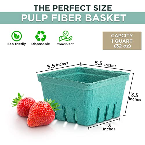  [44 Pack] Quart Green Molded Pulp Fiber Berry Basket Produce Vented Container For Fruit And Vegetable, Farmer Market, Grocery Stores And Backyard Party