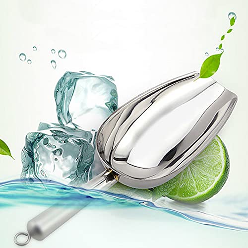  Metal Ice Scoop 6 Ounces, Small Stainless Steel 8.25 Inch Food Scoops For Kitchen Party Bar Wedding, Heavy Duty & Anti Rust, Superb Mirror Polish Surface, Easy Clean & Dishwasher Safe. By Kenbutsu.