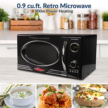  Retro Countertop Microwave Oven, 0.9 Cu. Ft. 800-Watts Cu.Ft, Black & BISSELL FeatherWeightâ Featherweight Stick Lightweight Bagless Vacuum With Crevice Tool, 2033M, Black