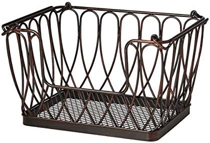  Dam Metal Stacking/Nesting Rectangular Basket With Acacia Lid, Antique Black