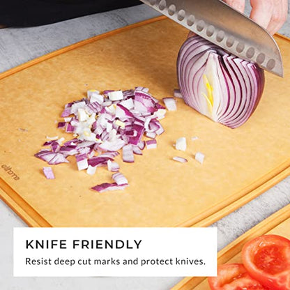  Essential Series Cutting Board For Kitchen- Natural Wood Fiber Composite, Dishwasher Safe, Eco-Friendly, Juice Grooves, Non-slip Feet, Non-Porous, Reversible, BPA Free, Large- 14" X 10")