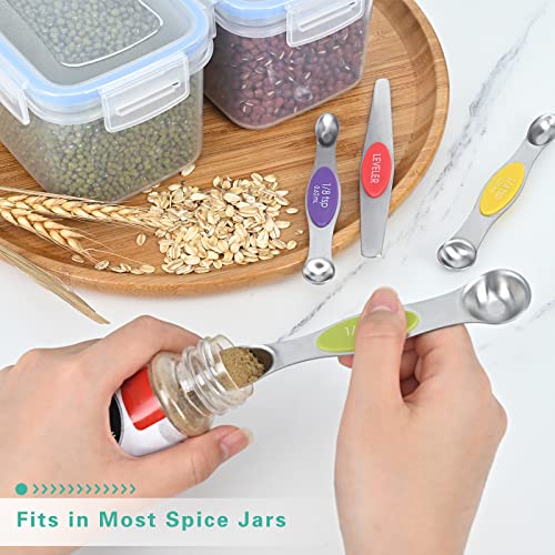  Measuring Spoons, 8 Sets Magnetic Measuring Spoons Dual Sided Stainless Steel Measuring Spoons Stackable Nesting Tablespoon Teaspoon, Fits In Spice Jars, For Dry Or Liquid Ingredients (Rainbow)