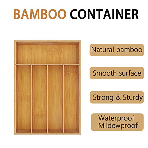  Utensil Drawer Organizer, Cutlery Tray Desk Drawer Organizer Silverware Holder Kitchen Knives Tray Drawer Organizer, 100% Pure Bamboo Cutlery In Natural Color (9.75)