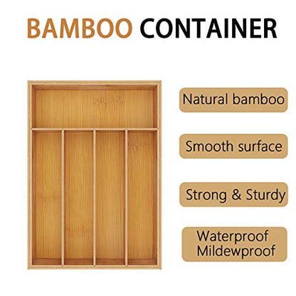  Utensil Drawer Organizer, Cutlery Tray Desk Drawer Organizer Silverware Holder Kitchen Knives Tray Drawer Organizer, 100% Pure Bamboo Cutlery In Natural Color (9.75)