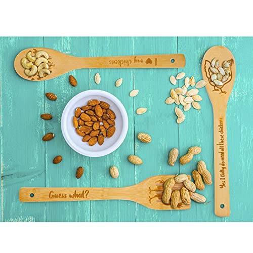  Rooster Wooden Cooking Spoons Set Of 5,Rooster Gift,Chicken Lovers Gifts,Rooster Kitchen Decor,Bamboo Cooking Spoons Farmhouse Housewarming Wedding Mom Cooking Mother's Day Gift Father's Day Gift