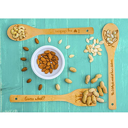  Rooster Wooden Cooking Spoons Set Of 5,Rooster Gift,Chicken Lovers Gifts,Rooster Kitchen Decor,Bamboo Cooking Spoons Farmhouse Housewarming Wedding Mom Cooking Mother's Day Gift Father's Day Gift