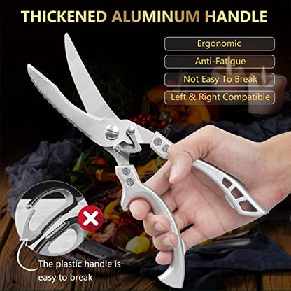  Stainless Steel Kitchen Shears,Ultra Sharp Heavy Duty Metal Poultry Scissors With Safety Lock For Cutting Come Apart Meat,Seafood,Chicken,Fish,Turkey,Barbecue,Vegetables,Herbs (Metal Handle)