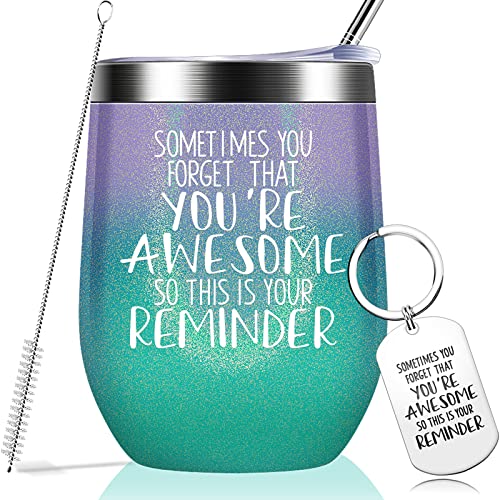  Sometimes You Forget That You Are Awesome - Thank You Gifts, Funny Birthday Cup Inspirational Gifts For Women, Men, Coworker, Friends - Vacuum Insulated Tumbler With Keychain Glitter 12oz