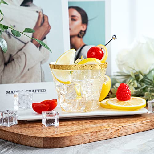  300PCS Gold Plastic Cups - 9Oz Heavy Duty Plastic Cups - Gold Rimmed Plastic Cups - Disposable Clear Plastic Cups With Gold Rim For Party & Wedding