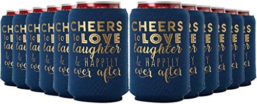  Wedding Can Can Cooler Decorations - Cheers To Love Laughter And Happily Ever After, Can Coolies Set Of 12, Wedding Supplies For Bridal Showers, Engagements And Bachelorette Parties (Black)