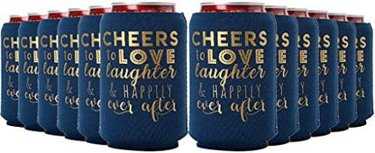  Wedding Can Can Cooler Decorations - Cheers To Love Laughter And Happily Ever After, Can Coolies Set Of 12, Wedding Supplies For Bridal Showers, Engagements And Bachelorette Parties (Black)
