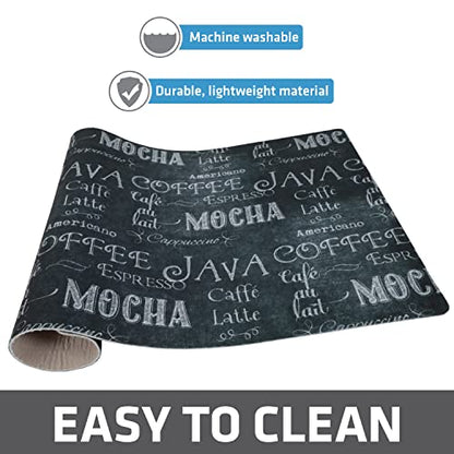  Coffee Maker Mat, (Coffee Station Bar Accessory) Protects Kitchen Countertops From Spills, Stains & Scratches - Absorbent/Waterproof/Machine Washable (USA Made) (12” X 20”) (Java Chalkboard)