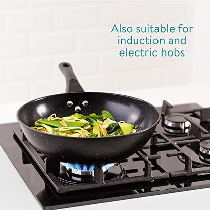  Non Stick Wok - 12.2" Wok Pan For All Stovetop Types - Black Flat Bottom Wok W/Anti Stick Coating For Gas Electric Ceramic Induction Cooktops