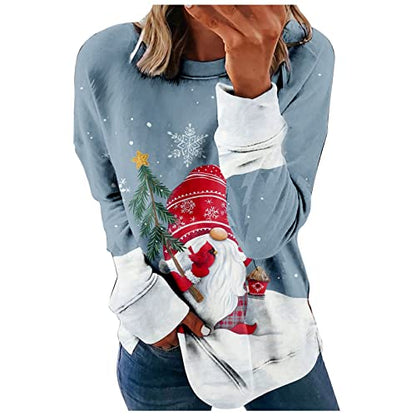  Womens Causal Loose Crewneck Cute Long Sleeve Crew Neck Christmas Print Plus Size Sweatshirts Pullover Top Fall Clothes