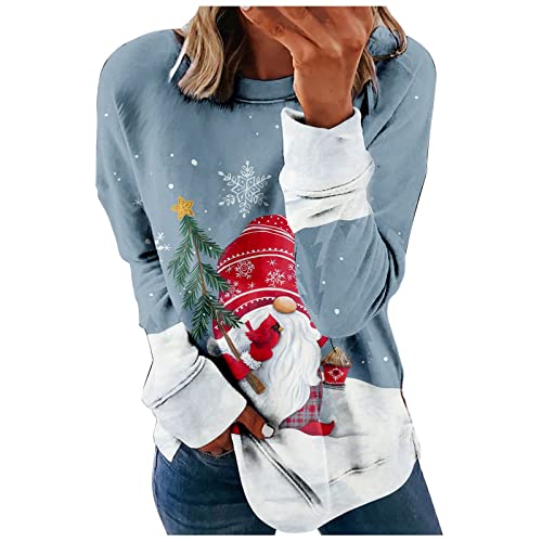  Womens Causal Loose Crewneck Cute Long Sleeve Crew Neck Christmas Print Plus Size Sweatshirts Pullover Top Fall Clothes