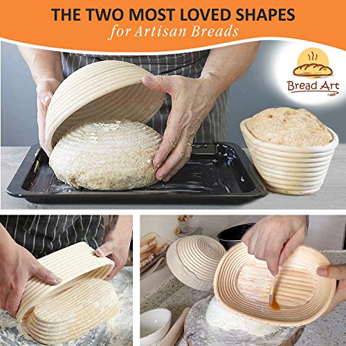  Anneton Bread Proofing Basket Set-A Complete Sourdough Proofing Basket Kit Of 9 Inch Round And 10 Inch Oval Bread Baskets With Cloth Liners Dough Scrapers Dough Whisk Bread Lame And Cleaning Brush