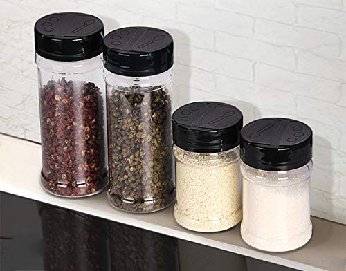  16 Pack 10 Oz Plastic Spice Jars With Balck Cap - Clear Spice Bottle Seasoning Jars Salt Pepper Shaker For Storage Spice Herbs Powders