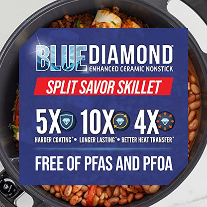  Ceramic Nonstick Split Savor, 5.5QT Electric Skillet Hot Pot With Divider, Dishwasher Safe, Adjustable Temperature Control, PFAS-Free, Blue