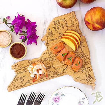  Destination New York State Shaped Serving And Cutting Board, Includes Hang Tie For Wall Display