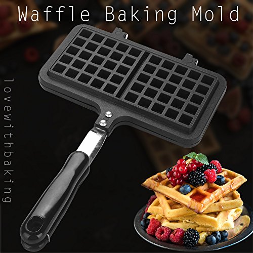  Black Aluminum Alloy Dual Head Waffle Baking Mold Non-Stick Waffle Baking Pan Mold Press Plate For Home Kitchen