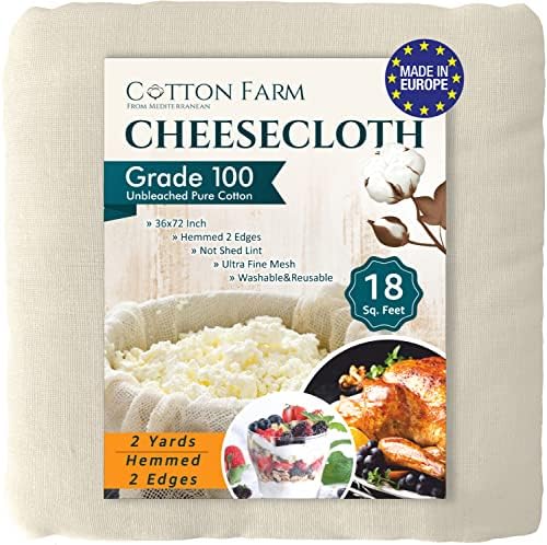  Otton Farm Cheesecloth, Grade 100 - XL; 9* - 18-45 Square Feet (36x36 Inch), 100% Natural Unbleached Cotton, Food Grade