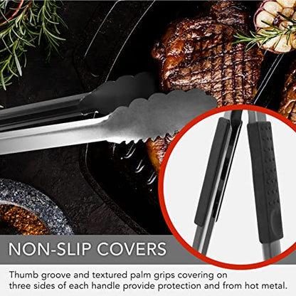 Tongs Super Long 24-inch Heavy Duty For BBQ And Grilling | Extra Long Stainless Steel Grilling Tongs For Outdoor Grill And Kitchen Cooking | Long Metal Tongs With Safety Hand Grips