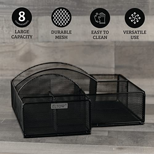  Countertop Silverware Caddy, 8 Compartment Paper Plate And Cutlery Caddy For Plates, Bowls, Forks, Spoons, Knives, Napkins, Perfect Flatware & Utensil Holder For Party, Picnic, Home, RV - Black