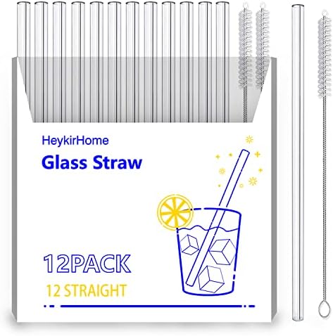  12-Pack Reusable Glass Straws,Size 8''x10 MM,Including12 Bent With 2 Cleaning Brush- Perfect For Smoothies, Tea, Juice