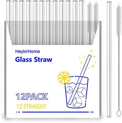 12-Pack Reusable Glass Straws,Size 8''x10 MM,Including12 Bent With 2 Cleaning Brush- Perfect For Smoothies, Tea, Juice