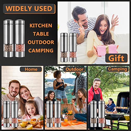  Electric Salt And Pepper Grinder Set Battery Operated| Stainless Steel Auto Pepper Mill Grinder Refillable| One Hand Operation| LED Light| Adjustable Coarseness| 2 Pack