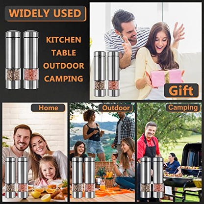  Electric Salt And Pepper Grinder Set Battery Operated| Stainless Steel Auto Pepper Mill Grinder Refillable| One Hand Operation| LED Light| Adjustable Coarseness| 2 Pack