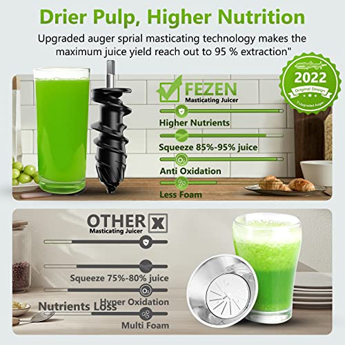  EZEN Slow Masticating Juicer For Cold Press, Easy To Clean & Use, Celery Juice Extractor, Wheatgrass Juice Extractor, High Juice Yield & Fresh Taste (Silver)