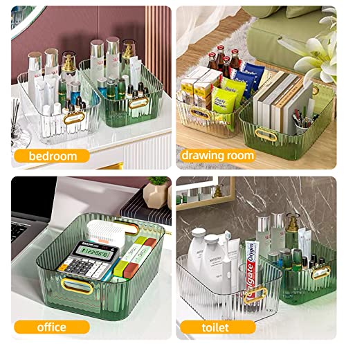  2 Pack Open Compartment Clear Plastic Organizer, Rectangular Makeup And Vanity Storage Bin And Pantry Caddy With Pass-Through Handles For Bathroom Kitchen Refrigerator Organizers And Storage