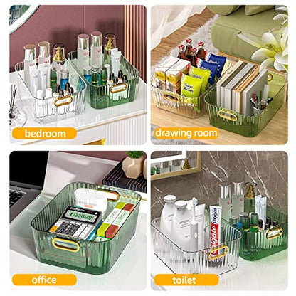  2 Pack Open Compartment Clear Plastic Organizer, Rectangular Makeup And Vanity Storage Bin And Pantry Caddy With Pass-Through Handles For Bathroom Kitchen Refrigerator Organizers And Storage