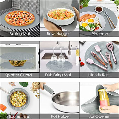  Silicone Microwave Mats, 12 Inch Multi-Use Microwave Mat Heat Resistant Pot Holders Hot Pads For Kitchen, Silicone Cover Pad For Microwave Oven Hot Pot Pans, Silicone Cover Pad, Light Gray 2 Pack