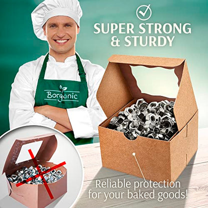  The Strongest 4x4x2.5 Inches Mini Cake Boxes On Amazon [50 Pack] - 2x Thicker And Oil-Resistant | Premium Brown Boxes With Window For Individual Donut, Mini Cookies, Dessert & Macarons - Unbeatable Durability And Protection!