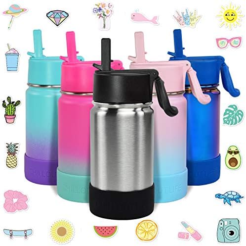  17 Oz Insulated Water Bottle With Straw Lid For Kids And Adult + 20 Funny Waterproof Stickers - Perfect For Personalizing Your Kids Metal Water Bottle
