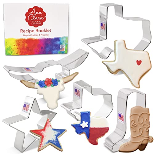  Texas Cookie Cutter 5-Pc Set Made In USA By Ann Clark, Texas 3" & 4.4", Long Horn, Star, Cowboy Boot