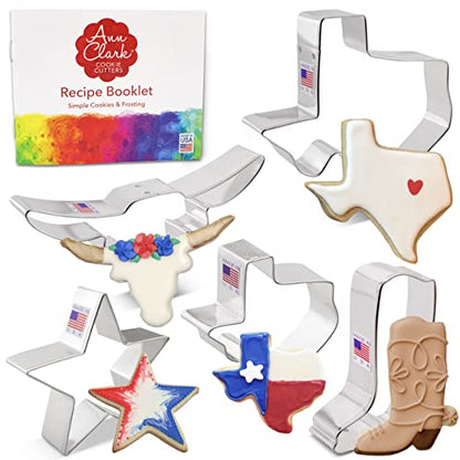  Texas Cookie Cutter 5-Pc Set Made In USA By Ann Clark, Texas 3" & 4.4", Long Horn, Star, Cowboy Boot