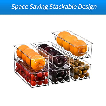  Set Of 6 Plastic Refrigerator Organizer Bins, Clear Stackable Food Storage Bins For Fridge, Freezer, Kitchen Cabinet, Pantry Organization, BPA Free Fridge Organizer