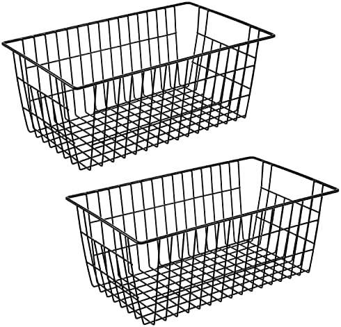  Metal Wire Baskets For Organizing 2 Pack, Household Pantry Storage Freezer Organizer Bins With Handles, Freezer Baskets For Upright Freezer, Refrigerators, Kitchen Cabinets, Laundry, White
